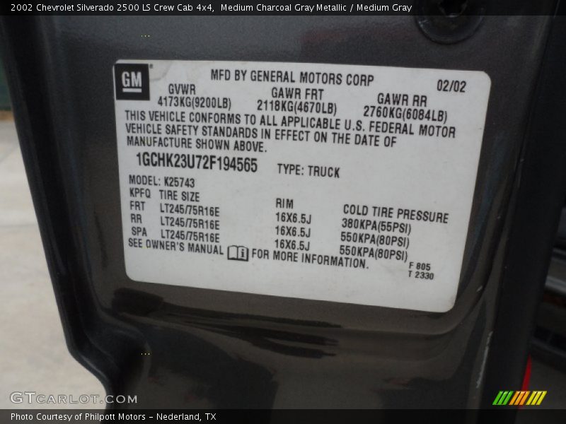 Medium Charcoal Gray Metallic / Medium Gray 2002 Chevrolet Silverado 2500 LS Crew Cab 4x4