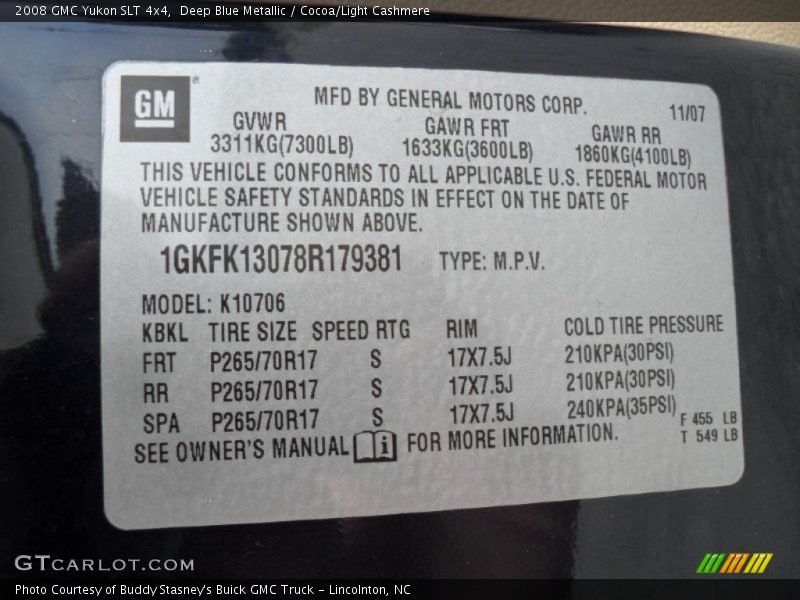Deep Blue Metallic / Cocoa/Light Cashmere 2008 GMC Yukon SLT 4x4