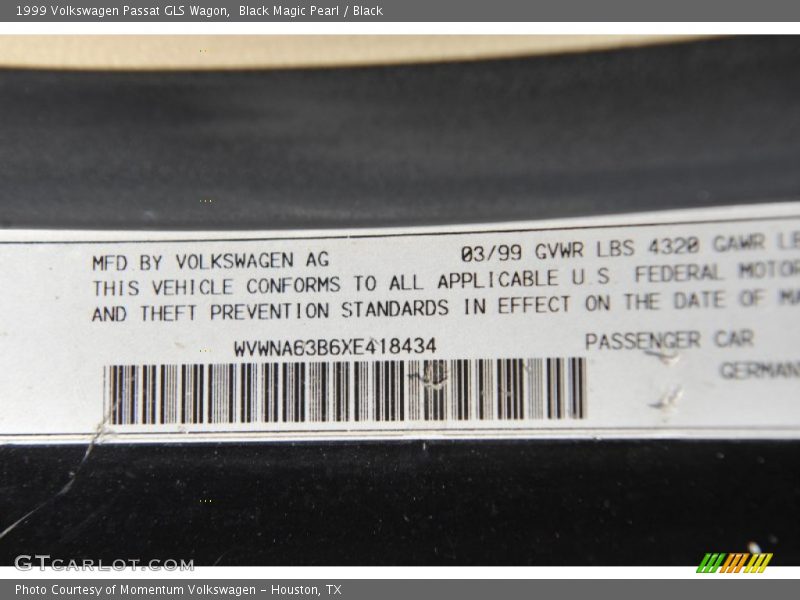 Black Magic Pearl / Black 1999 Volkswagen Passat GLS Wagon