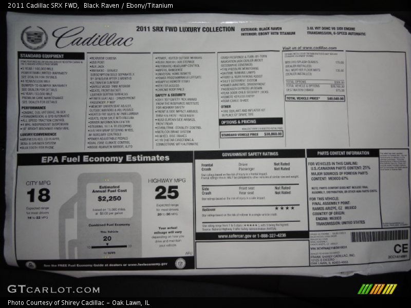 Black Raven / Ebony/Titanium 2011 Cadillac SRX FWD