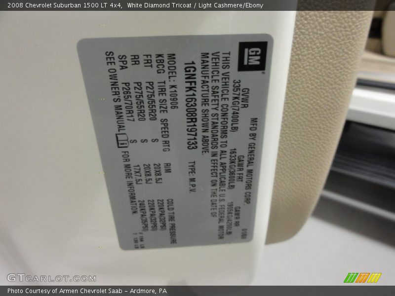 White Diamond Tricoat / Light Cashmere/Ebony 2008 Chevrolet Suburban 1500 LT 4x4