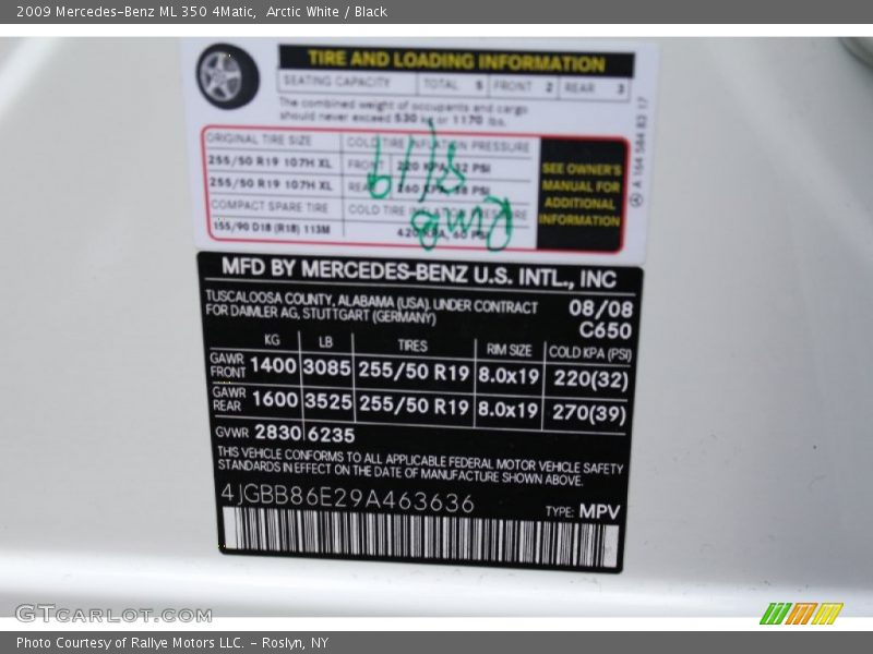 Arctic White / Black 2009 Mercedes-Benz ML 350 4Matic