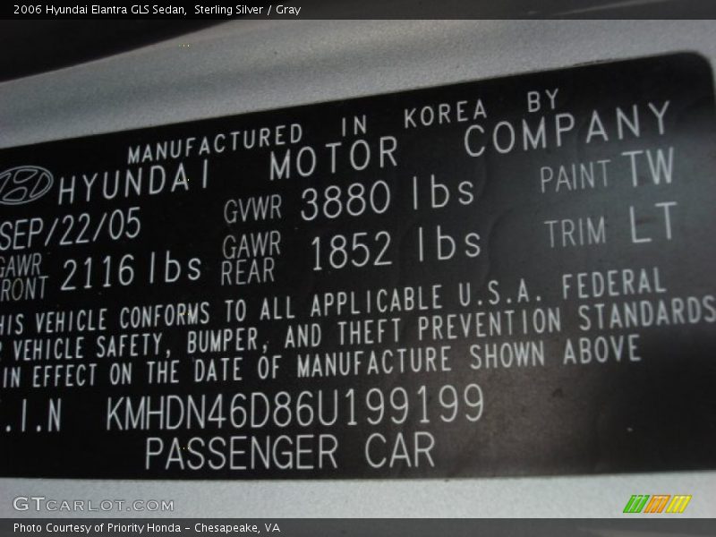 Sterling Silver / Gray 2006 Hyundai Elantra GLS Sedan