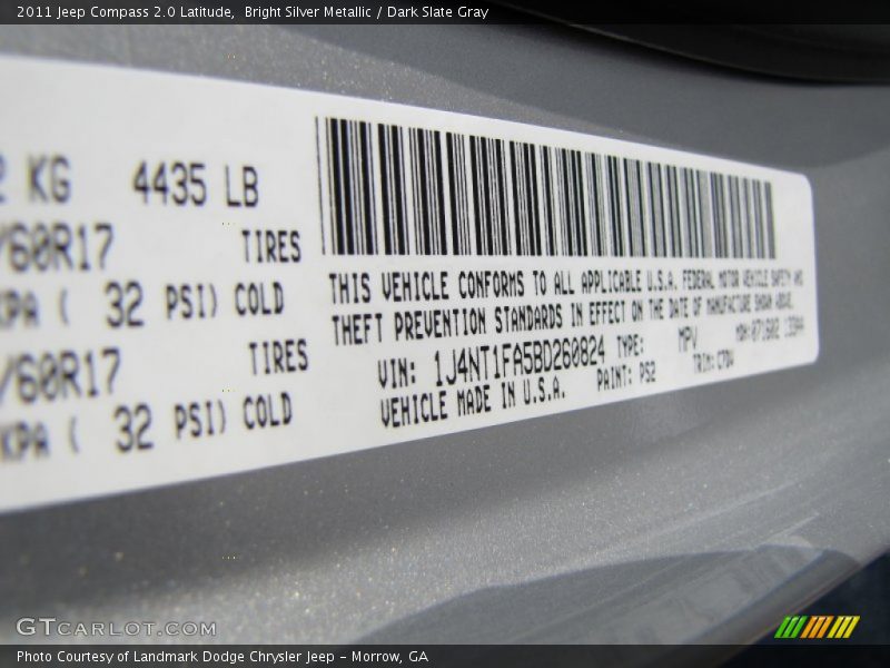 Bright Silver Metallic / Dark Slate Gray 2011 Jeep Compass 2.0 Latitude