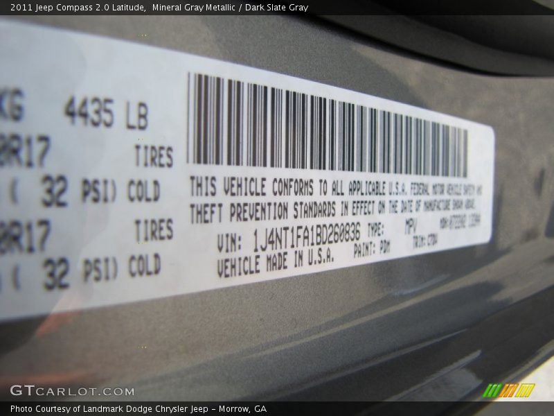 Mineral Gray Metallic / Dark Slate Gray 2011 Jeep Compass 2.0 Latitude
