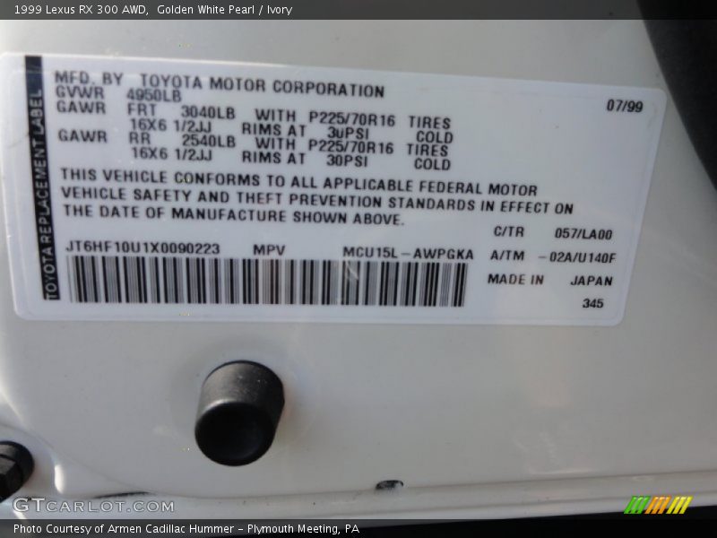 Golden White Pearl / Ivory 1999 Lexus RX 300 AWD