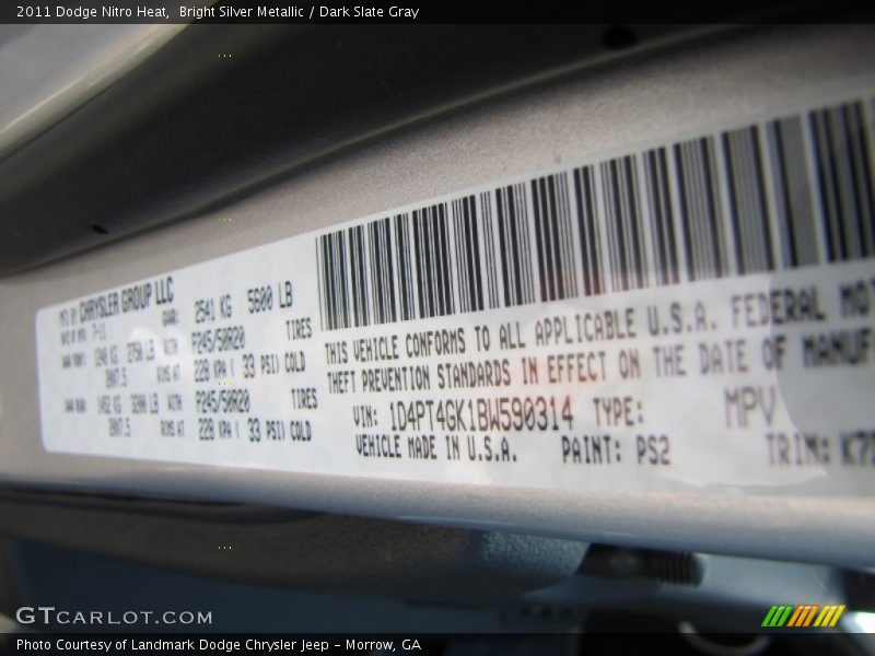 Bright Silver Metallic / Dark Slate Gray 2011 Dodge Nitro Heat