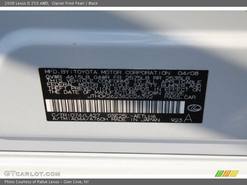 Glacier Frost Pearl / Black 2008 Lexus IS 250 AWD