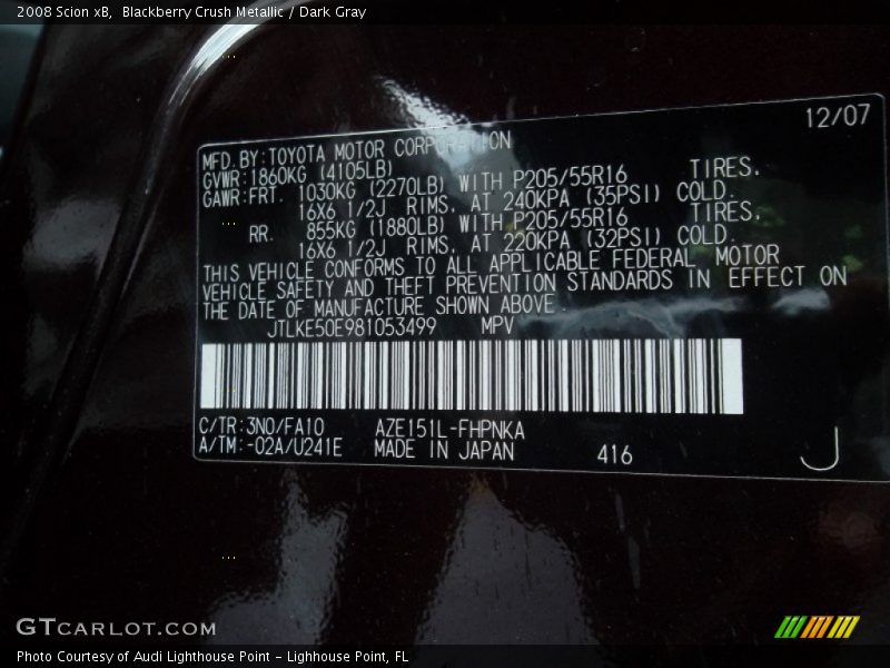 2008 xB  Blackberry Crush Metallic Color Code 3N0