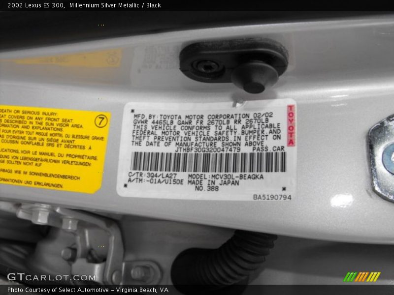 Millennium Silver Metallic / Black 2002 Lexus ES 300