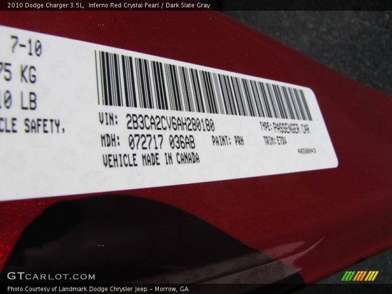 Inferno Red Crystal Pearl / Dark Slate Gray 2010 Dodge Charger 3.5L
