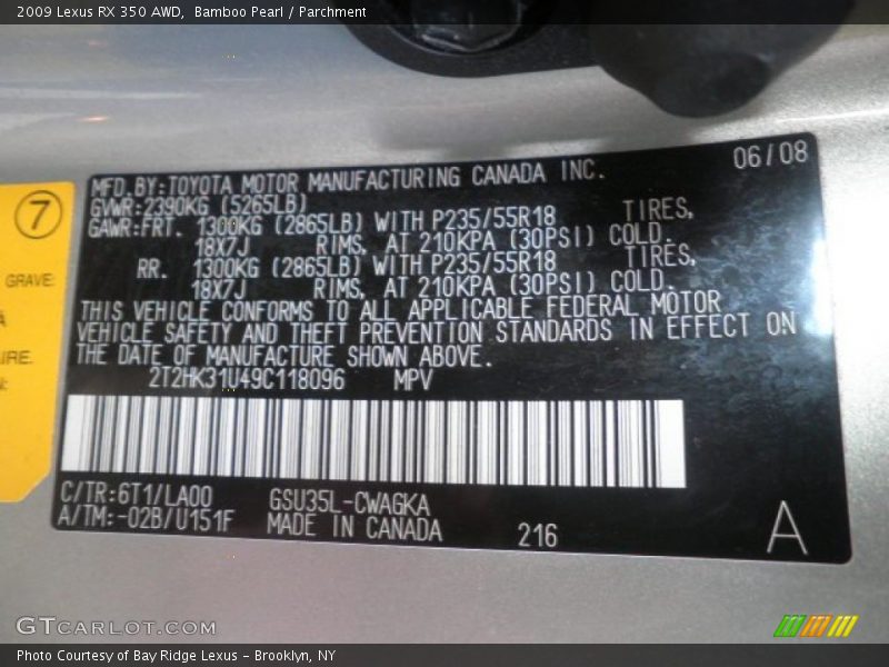 Bamboo Pearl / Parchment 2009 Lexus RX 350 AWD