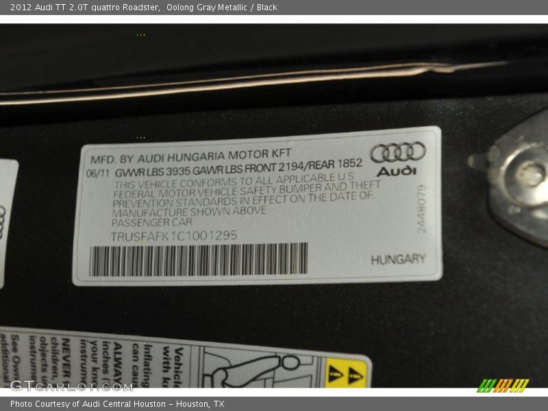 Oolong Gray Metallic / Black 2012 Audi TT 2.0T quattro Roadster