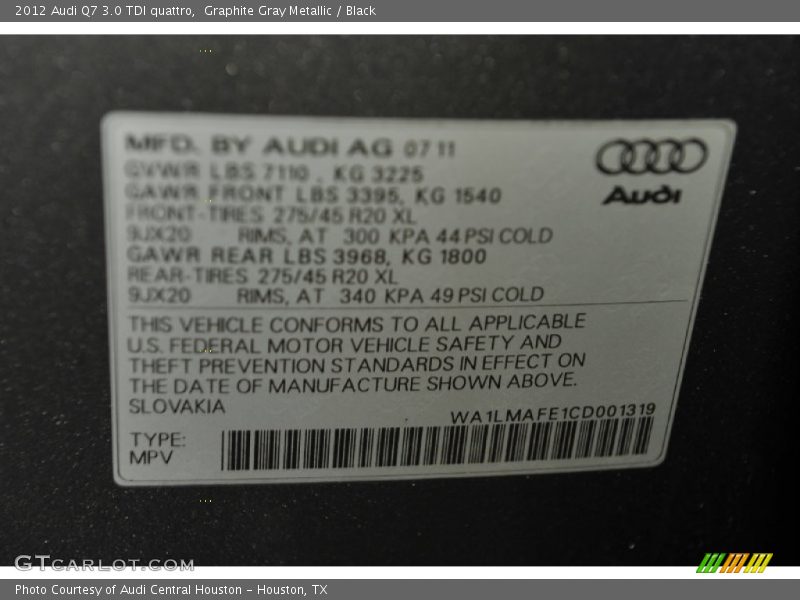 Graphite Gray Metallic / Black 2012 Audi Q7 3.0 TDI quattro