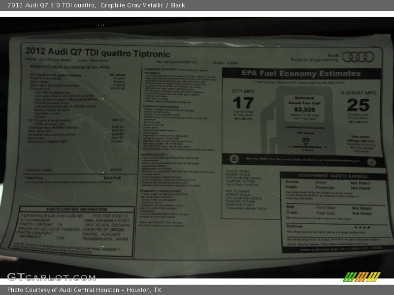  2012 Q7 3.0 TDI quattro Window Sticker