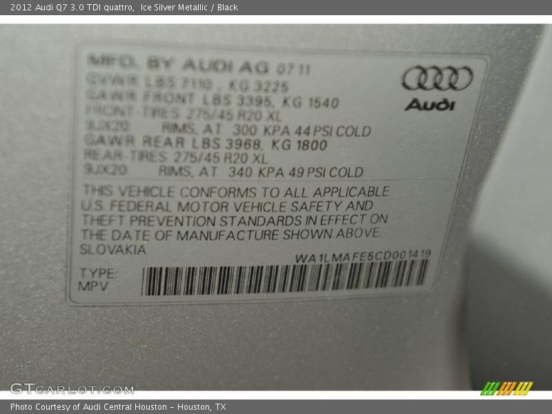 Ice Silver Metallic / Black 2012 Audi Q7 3.0 TDI quattro