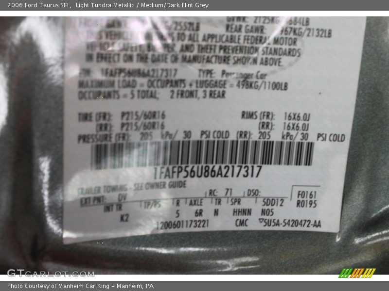 Light Tundra Metallic / Medium/Dark Flint Grey 2006 Ford Taurus SEL