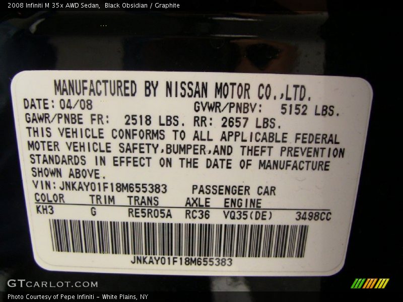 Black Obsidian / Graphite 2008 Infiniti M 35x AWD Sedan