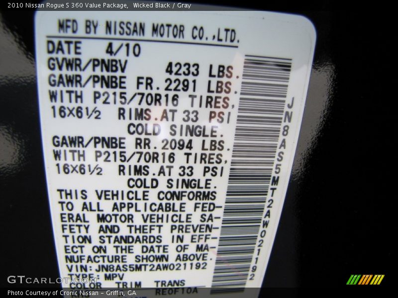 Wicked Black / Gray 2010 Nissan Rogue S 360 Value Package