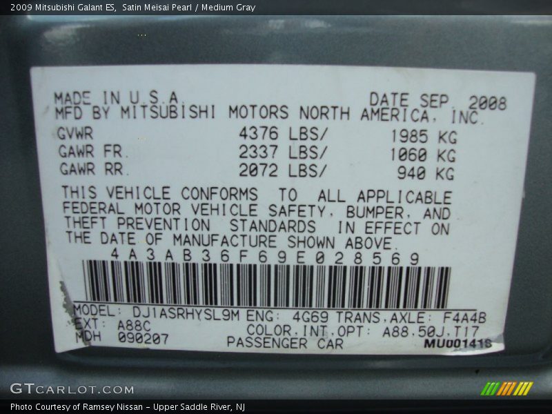 Satin Meisai Pearl / Medium Gray 2009 Mitsubishi Galant ES