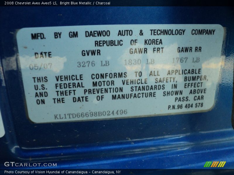 Bright Blue Metallic / Charcoal 2008 Chevrolet Aveo Aveo5 LS