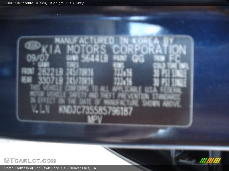 Midnight Blue / Gray 2008 Kia Sorento LX 4x4