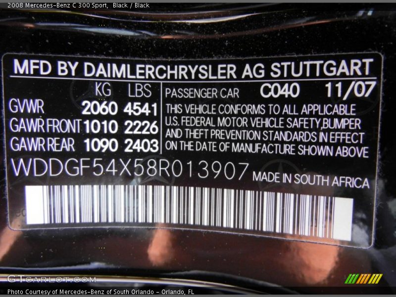 Black / Black 2008 Mercedes-Benz C 300 Sport