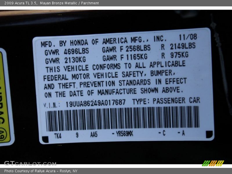 Mayan Bronze Metallic / Parchment 2009 Acura TL 3.5