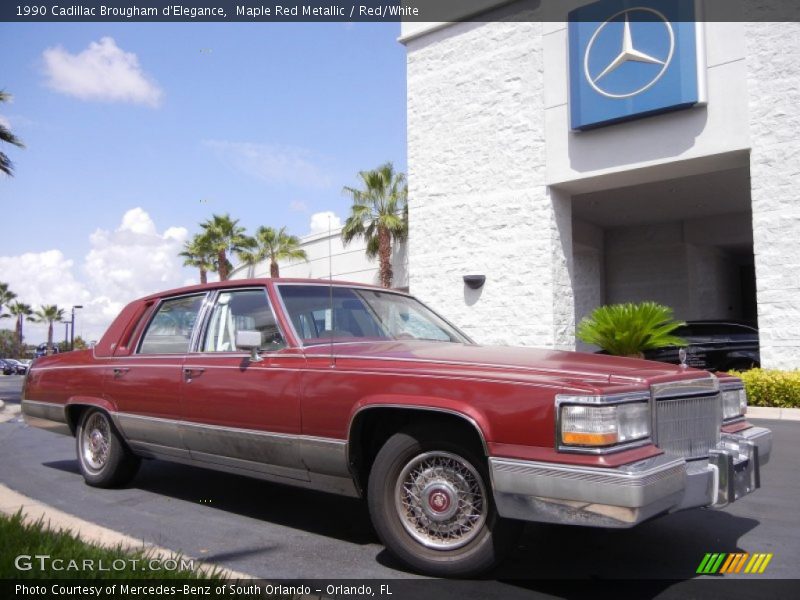 Maple Red Metallic / Red/White 1990 Cadillac Brougham d'Elegance
