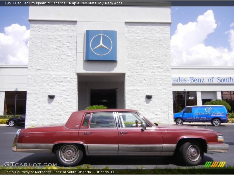 Maple Red Metallic / Red/White 1990 Cadillac Brougham d'Elegance