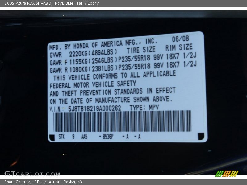 Royal Blue Pearl / Ebony 2009 Acura RDX SH-AWD