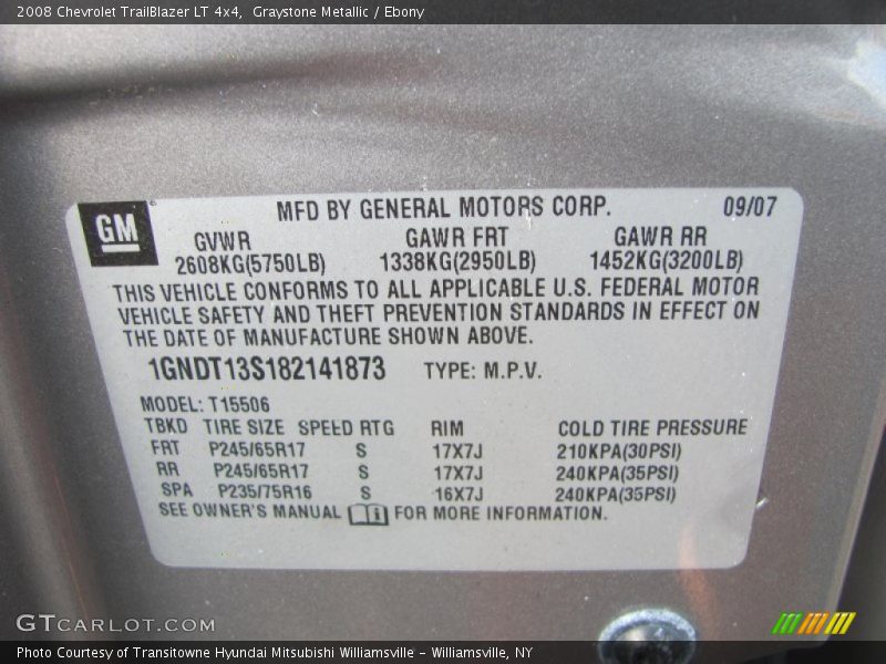 Graystone Metallic / Ebony 2008 Chevrolet TrailBlazer LT 4x4