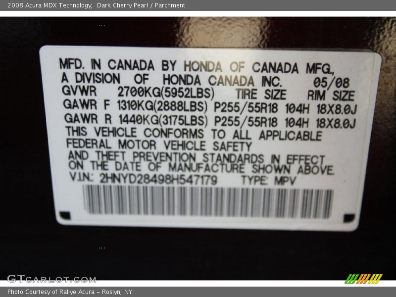 Dark Cherry Pearl / Parchment 2008 Acura MDX Technology