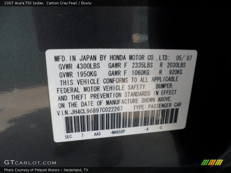 Carbon Gray Pearl / Ebony 2007 Acura TSX Sedan