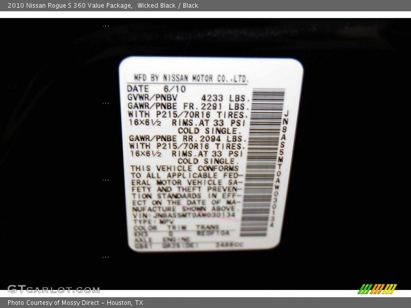 Wicked Black / Black 2010 Nissan Rogue S 360 Value Package