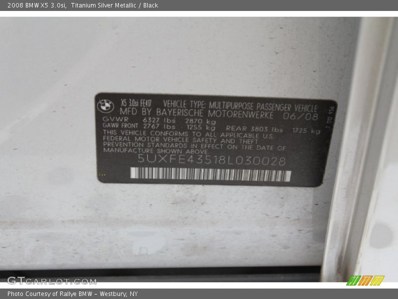 Titanium Silver Metallic / Black 2008 BMW X5 3.0si