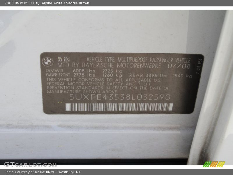Alpine White / Saddle Brown 2008 BMW X5 3.0si