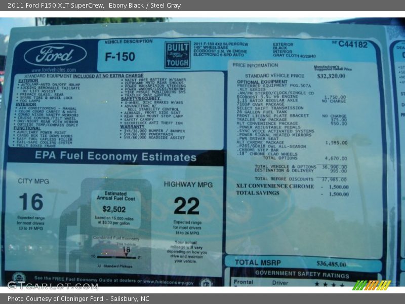 Ebony Black / Steel Gray 2011 Ford F150 XLT SuperCrew