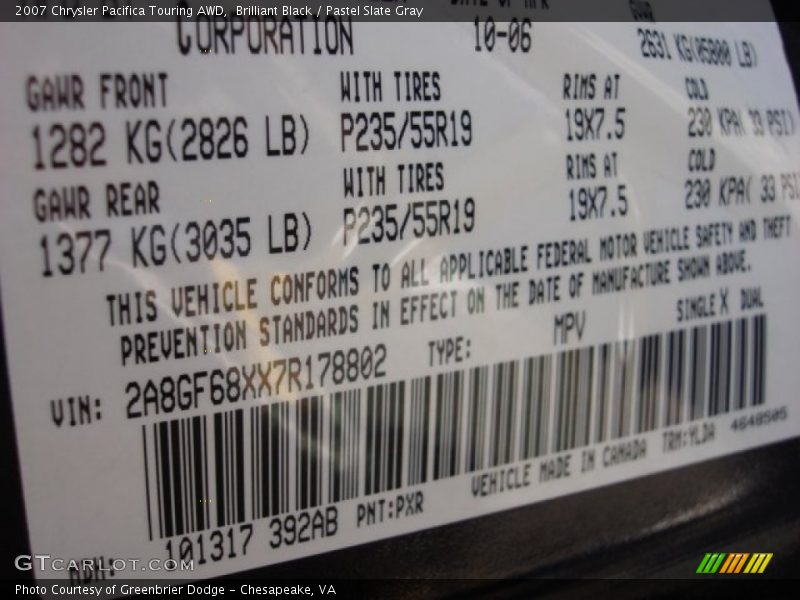 Brilliant Black / Pastel Slate Gray 2007 Chrysler Pacifica Touring AWD