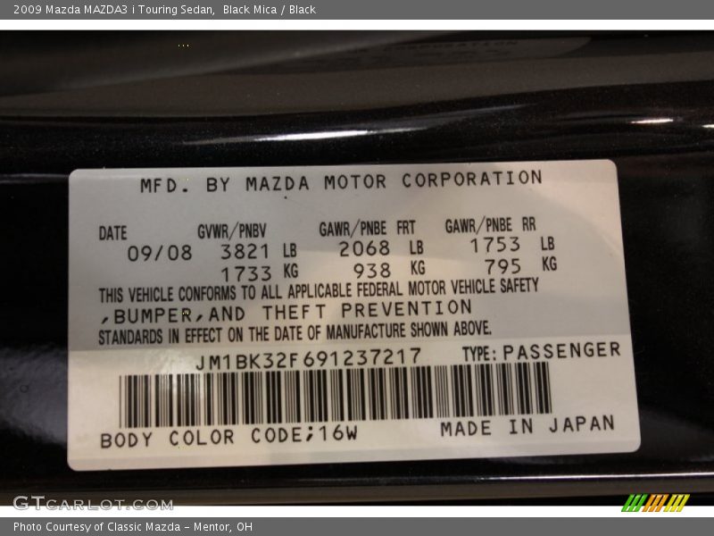 Black Mica / Black 2009 Mazda MAZDA3 i Touring Sedan