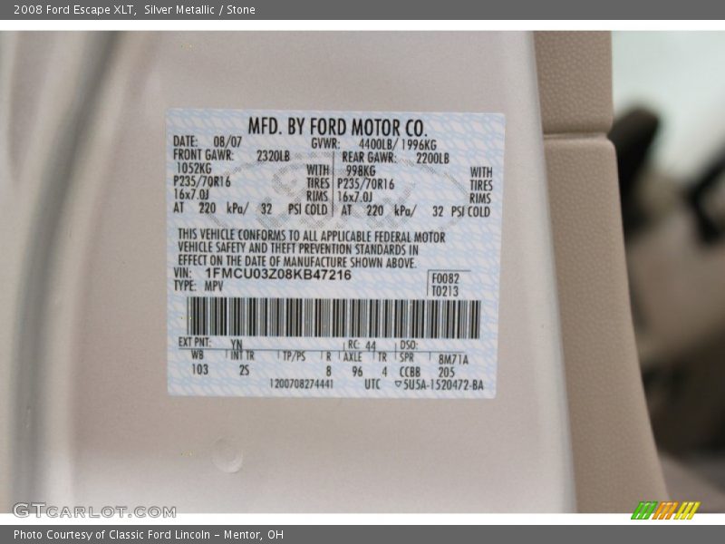 Silver Metallic / Stone 2008 Ford Escape XLT