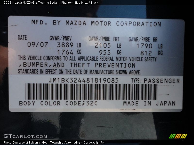 Phantom Blue Mica / Black 2008 Mazda MAZDA3 s Touring Sedan