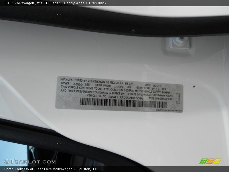 Candy White / Titan Black 2012 Volkswagen Jetta TDI Sedan