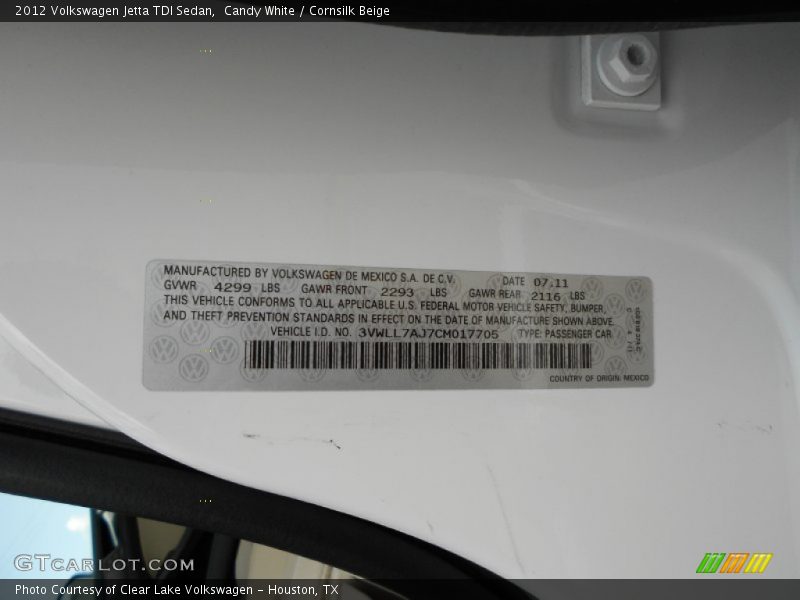 Info Tag of 2012 Jetta TDI Sedan
