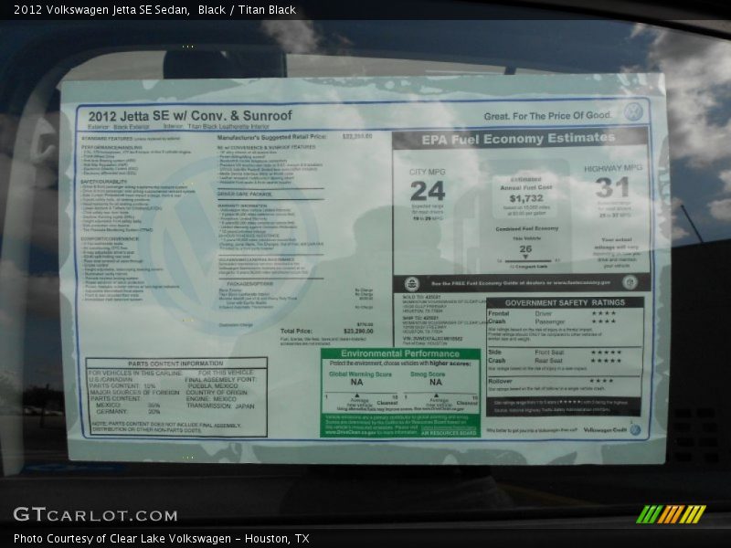 Black / Titan Black 2012 Volkswagen Jetta SE Sedan