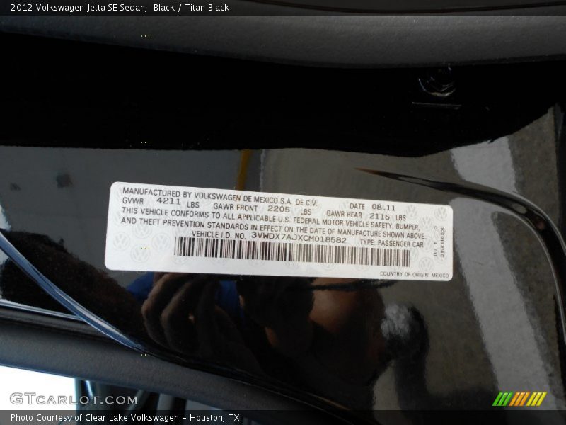 Black / Titan Black 2012 Volkswagen Jetta SE Sedan