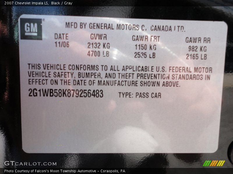 Black / Gray 2007 Chevrolet Impala LS