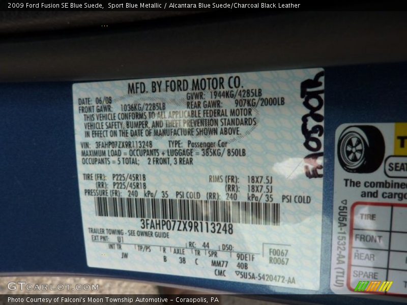 Sport Blue Metallic / Alcantara Blue Suede/Charcoal Black Leather 2009 Ford Fusion SE Blue Suede
