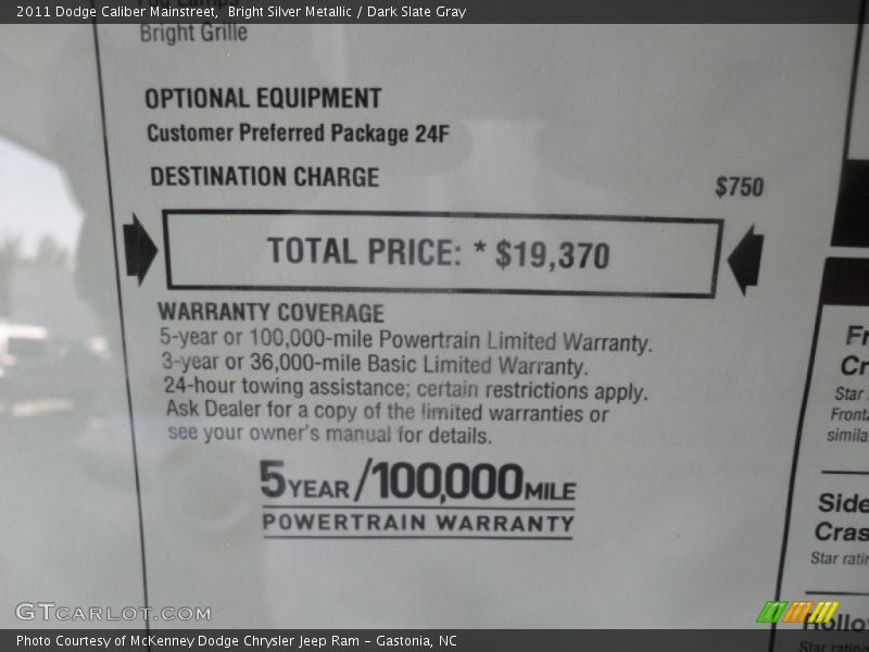 Bright Silver Metallic / Dark Slate Gray 2011 Dodge Caliber Mainstreet