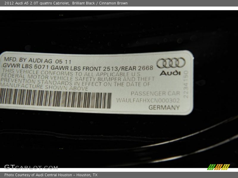Brilliant Black / Cinnamon Brown 2012 Audi A5 2.0T quattro Cabriolet
